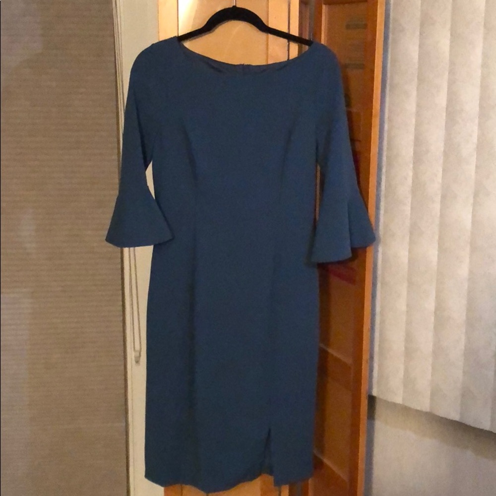 White House Black Market Blue Ruffle Sleeve Dress